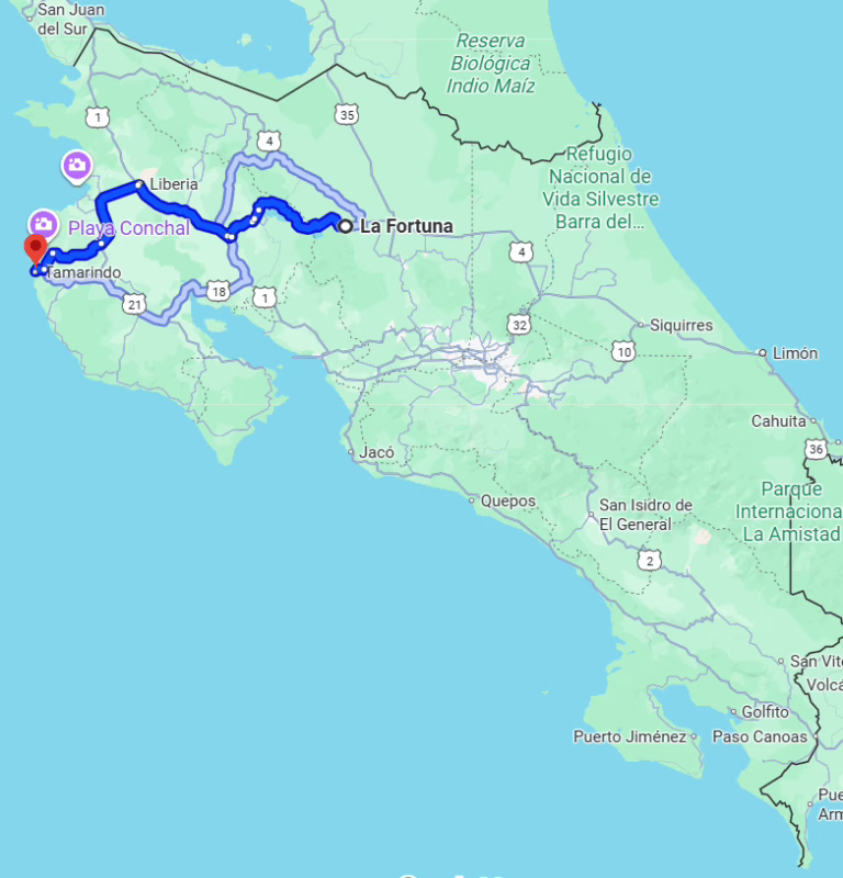 transfer from la fortuna to tamarindo
